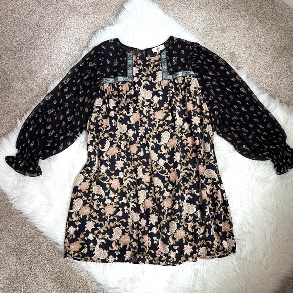 Entro Black Floral Boho Paisley Fall Core Dress - Picture 3 of 15